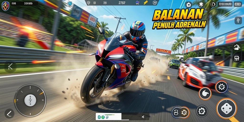 Tampilan seru dari gameplay balapan motor yang mendebarkan.