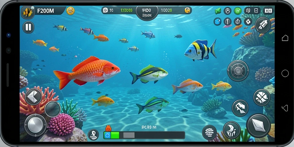 Tampilan gameplay F200M yang menampilkan aksi tembak ikan seru.