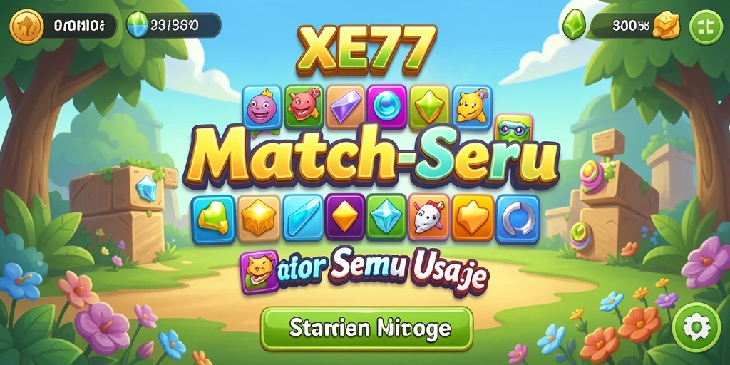 Tampilan screenshot gameplay XE77 dengan elemen mencocokkan yang berwarna-warni.